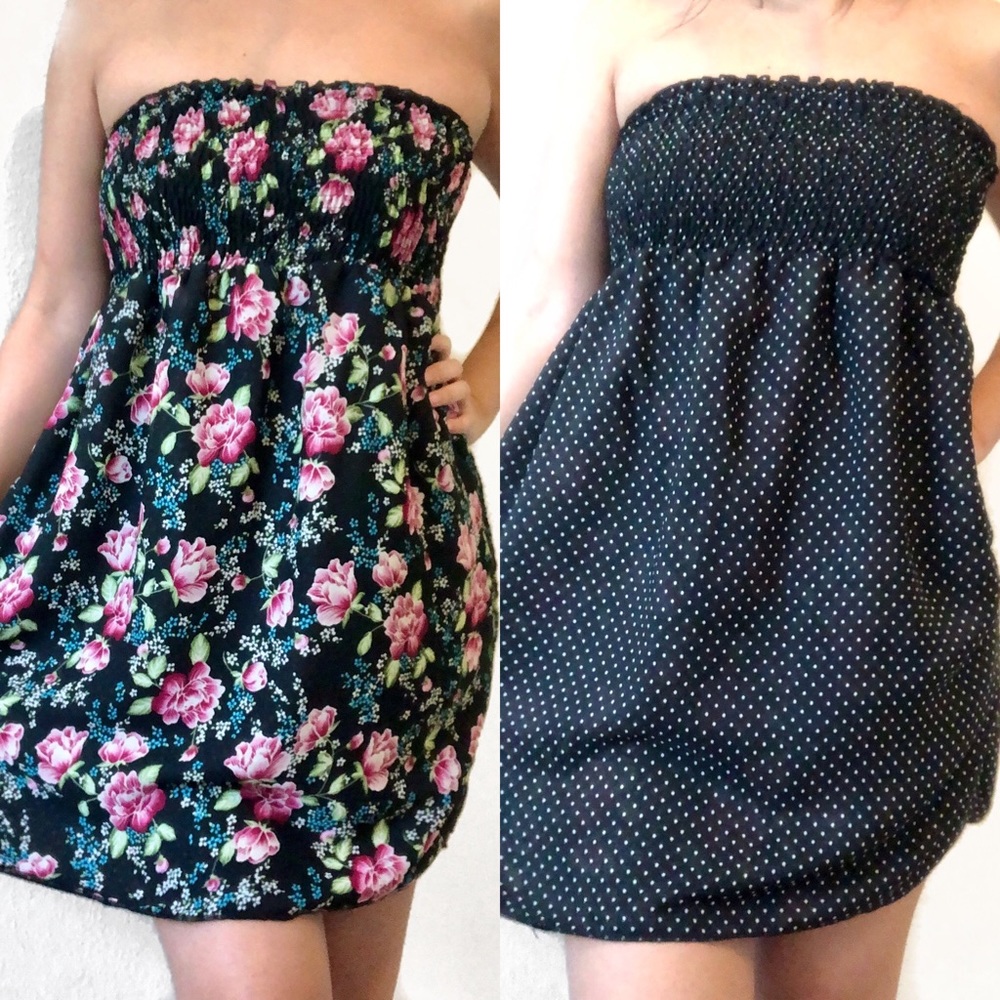 Floral strapless dress reversible